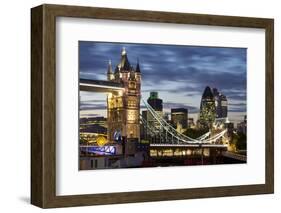 Tower Bridge and the City of London at Night, London, England, United Kingdom, Europe-Miles Ertman-Framed Photographic Print