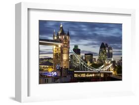 Tower Bridge and the City of London at Night, London, England, United Kingdom, Europe-Miles Ertman-Framed Photographic Print