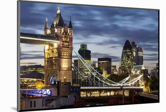 Tower Bridge and the City of London at Night, London, England, United Kingdom, Europe-Miles Ertman-Mounted Photographic Print