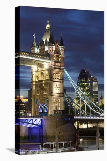 Tower Bridge and the Financial District at Night, London, England, United Kingdom, Europe-Miles Ertman-Stretched Canvas