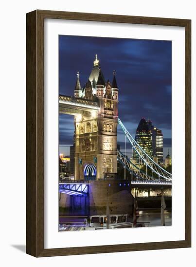 Tower Bridge and the Financial District at Night, London, England, United Kingdom, Europe-Miles Ertman-Framed Photographic Print