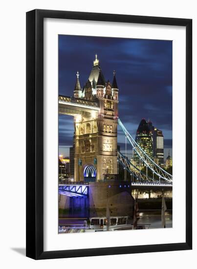 Tower Bridge and the Financial District at Night, London, England, United Kingdom, Europe-Miles Ertman-Framed Photographic Print