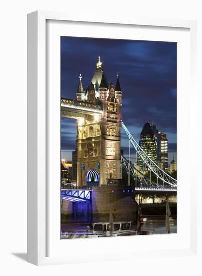 Tower Bridge and the Financial District at Night, London, England, United Kingdom, Europe-Miles Ertman-Framed Photographic Print