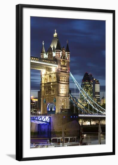 Tower Bridge and the Financial District at Night, London, England, United Kingdom, Europe-Miles Ertman-Framed Photographic Print