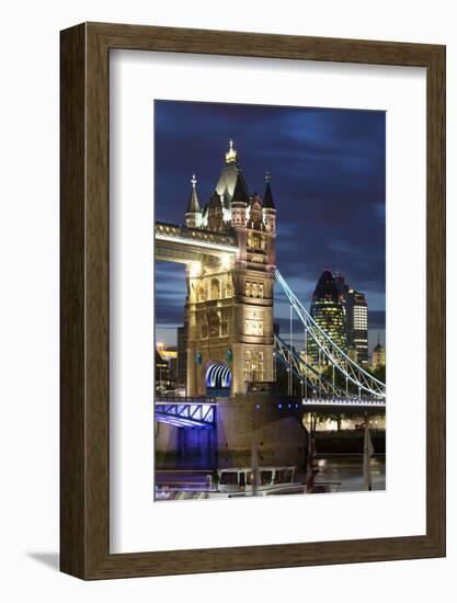 Tower Bridge and the Financial District at Night, London, England, United Kingdom, Europe-Miles Ertman-Framed Photographic Print