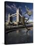 Tower Bridge and the Girl with a Dolphin Sculpture, London, England-Amanda Hall-Stretched Canvas