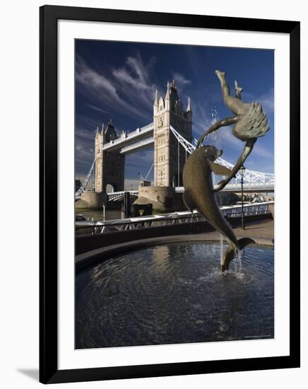 Tower Bridge and the Girl with a Dolphin Sculpture, London, England-Amanda Hall-Framed Photographic Print