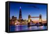 Tower Bridge and The Shard at sunset, London, England, United Kingdom, Europe-Ed Hasler-Framed Stretched Canvas