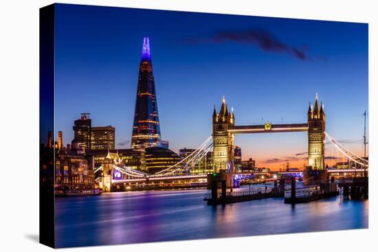 Tower Bridge and The Shard at sunset, London, England, United Kingdom, Europe-Ed Hasler-Stretched Canvas