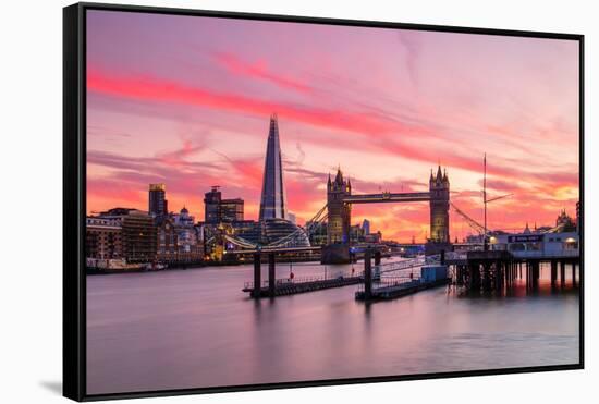 Tower Bridge and The Shard at sunset, London-Ed Hasler-Framed Stretched Canvas