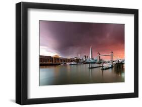 Tower Bridge and The Shard at sunset with storm clouds, London-Ed Hasler-Framed Photographic Print