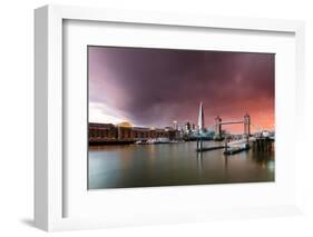 Tower Bridge and The Shard at sunset with storm clouds, London-Ed Hasler-Framed Photographic Print