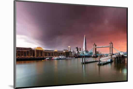 Tower Bridge and The Shard at sunset with storm clouds, London-Ed Hasler-Mounted Photographic Print