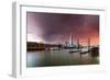 Tower Bridge and The Shard at sunset with storm clouds, London-Ed Hasler-Framed Photographic Print