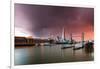 Tower Bridge and The Shard at sunset with storm clouds, London-Ed Hasler-Framed Photographic Print