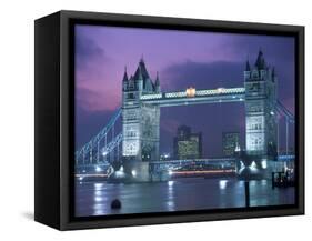 Tower Bridge at Night, London, UK-Peter Adams-Framed Stretched Canvas