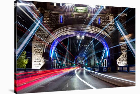 Tower Bridge at night, with light trails, London-Ed Hasler-Stretched Canvas