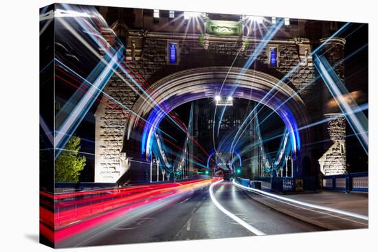 Tower Bridge at night, with light trails, London-Ed Hasler-Stretched Canvas