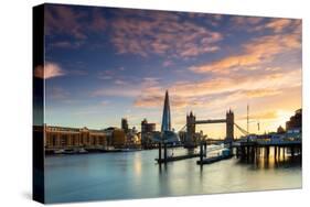 Tower Bridge, Butler's Wharf and The Shard at sunset taken from Wapping, London-Ed Hasler-Stretched Canvas