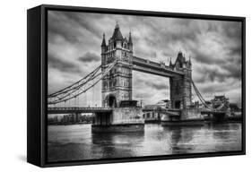 Tower Bridge In London, The Uk. Black And White, Artistic Vintage, Retro Style-Michal Bednarek-Framed Stretched Canvas