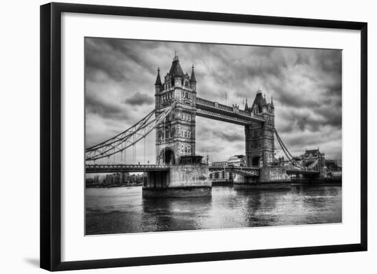 Tower Bridge In London, The Uk. Black And White, Artistic Vintage, Retro Style-Michal Bednarek-Framed Art Print