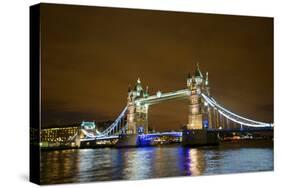 Tower Bridge on the Thames, Brightly Light at Night, London. Uk-Richard Wright-Stretched Canvas