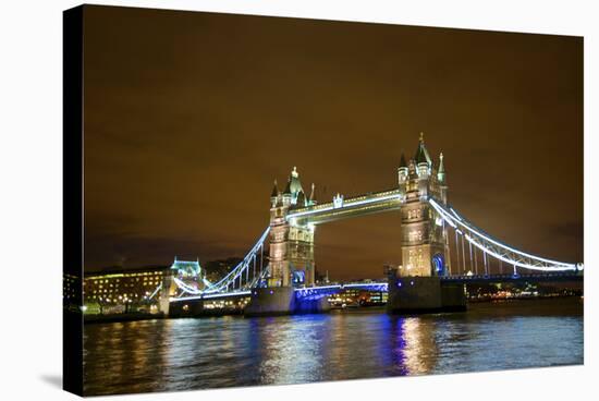 Tower Bridge on the Thames, Brightly Light at Night, London. Uk-Richard Wright-Stretched Canvas