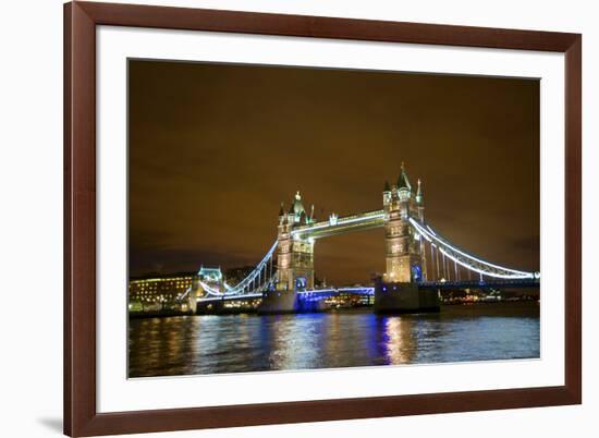 Tower Bridge on the Thames, Brightly Light at Night, London. Uk-Richard Wright-Framed Photographic Print