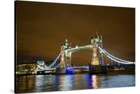 Tower Bridge on the Thames, Brightly Light at Night, London. Uk-Richard Wright-Stretched Canvas
