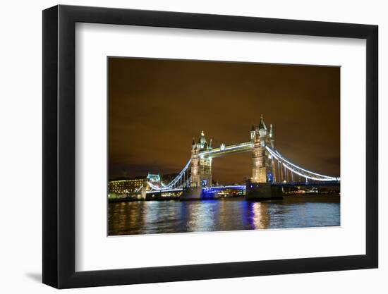 Tower Bridge on the Thames, Brightly Light at Night, London. Uk-Richard Wright-Framed Photographic Print