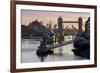 Tower Bridge raising deck with HMS Belfast on the River Thames, London, England, United Kingdom, Eu-Charles Bowman-Framed Photographic Print