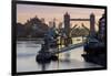 Tower Bridge raising deck with HMS Belfast on the River Thames, London, England, United Kingdom, Eu-Charles Bowman-Framed Photographic Print