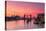 Tower Bridge, River Thames and HMS Belfast at sunrise with pink sky, and Canary Wharf-Ed Hasler-Stretched Canvas