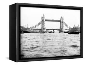 Tower Bridge with Bascules Closed and Barges Passing under at High Water, London, C1905-null-Framed Stretched Canvas