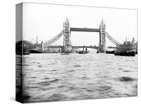 Tower Bridge with Bascules Closed and Barges Passing under at High Water, London, C1905-null-Stretched Canvas