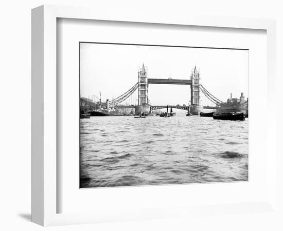 Tower Bridge with Bascules Closed and Barges Passing under at High Water, London, C1905-null-Framed Photographic Print