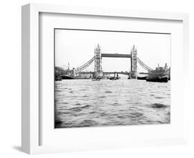 Tower Bridge with Bascules Closed and Barges Passing under at High Water, London, C1905-null-Framed Photographic Print