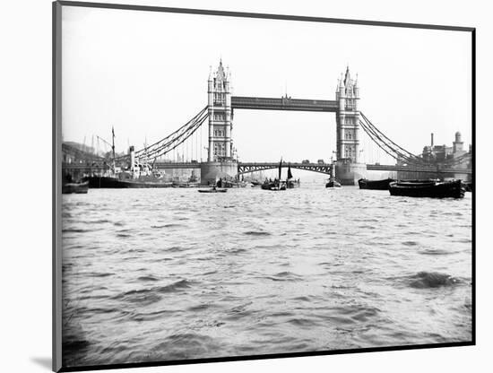 Tower Bridge with Bascules Closed and Barges Passing under at High Water, London, C1905-null-Mounted Photographic Print