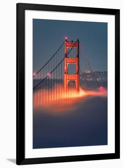 Tower Fog Night Lights Golden Gate Bridge, San Francisco California Travel-Vincent James-Framed Photographic Print