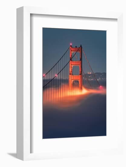 Tower Fog Night Lights Golden Gate Bridge, San Francisco California Travel-Vincent James-Framed Photographic Print