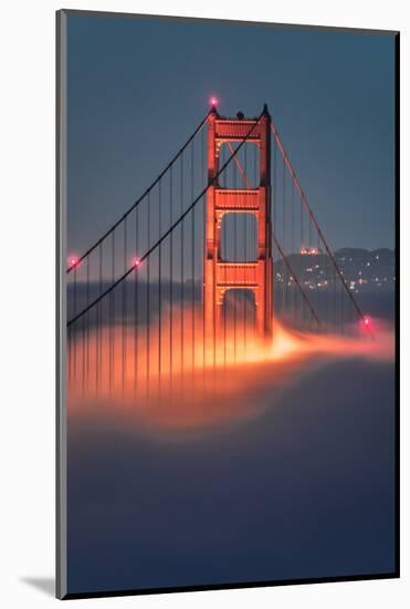 Tower Fog Night Lights Golden Gate Bridge, San Francisco California Travel-Vincent James-Mounted Photographic Print