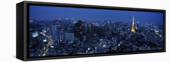 Tower Lit Up at Dusk in City, Tokyo Tower, Minato Ward, Kanto Region, Honshu, Japan-null-Framed Stretched Canvas