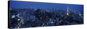 Tower Lit Up at Dusk in City, Tokyo Tower, Minato Ward, Kanto Region, Honshu, Japan-null-Stretched Canvas