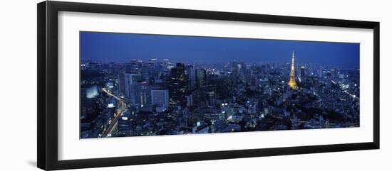 Tower Lit Up at Dusk in City, Tokyo Tower, Minato Ward, Kanto Region, Honshu, Japan-null-Framed Photographic Print