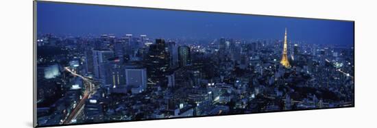Tower Lit Up at Dusk in City, Tokyo Tower, Minato Ward, Kanto Region, Honshu, Japan-null-Mounted Photographic Print