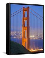 Tower of Golden Gate Bridge and San Francisco at Dusk-Julie Eggers-Framed Stretched Canvas