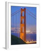 Tower of Golden Gate Bridge and San Francisco at Dusk-Julie Eggers-Framed Photographic Print