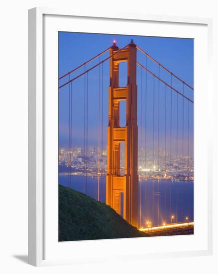 Tower of Golden Gate Bridge and San Francisco at Dusk-Julie Eggers-Framed Photographic Print