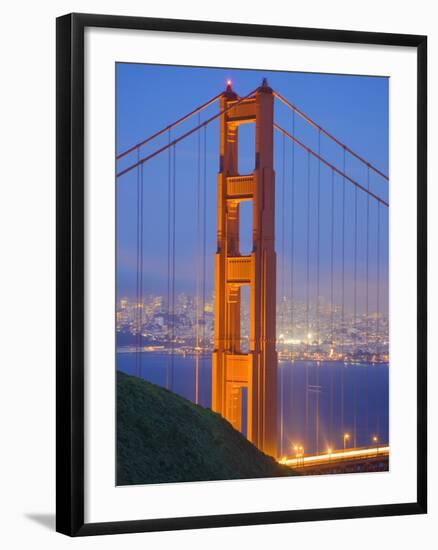 Tower of Golden Gate Bridge and San Francisco at Dusk-Julie Eggers-Framed Photographic Print