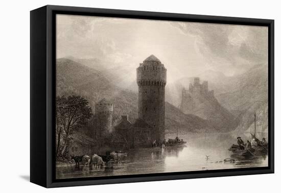 Tower of Niederlahnstein, Engraved by E. Goodall, Illustration from 'The Pilgrims of the Rhine'…-David Roberts-Framed Stretched Canvas